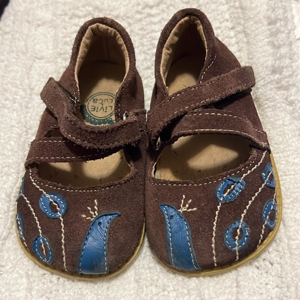 Vintage Toddler Size 5 Brown Suede Blue Peacock Livie and Luca Mary Jane’s